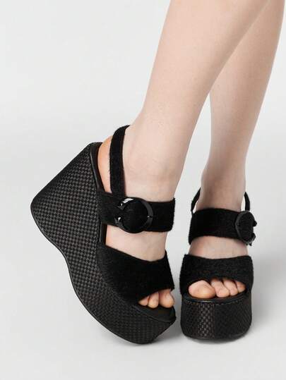 ROMWE Goth Platform Sandals Women's Slippers Fish Mouth Wedge Heel Fashion Women's Shoes