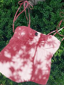 Comfortcana 女士夏季褶皱条纹休闲度假吊带衫 - 紅白色 - 查看 3