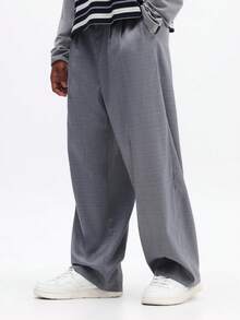 SUMWON Men's Wide Leg Grey Dress Pants With Classic Button Waist Pleated Front Professional Business Formal Trousers, Baggy Suit Pants, Oversize Pants - Grey - View 1