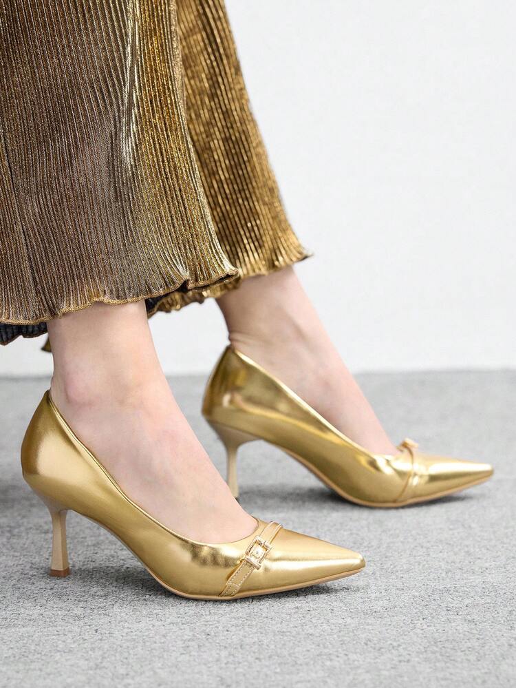 CUCCOO BIZCHIC Women Shoes Gold Women's High Heel Shoes Sexy Thin Heel Pointed Women's Shoes Outdoor Daily Commuter Party Shoes Banquet Women's Shoes Spring Shoes