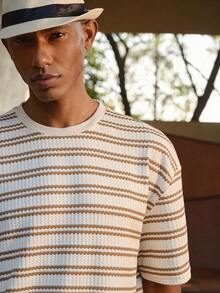 AKNOTIC Business Casual Men's Casual Regular Fit Short Sleeve Round Neck T-Shirt, Summer - Apricot - View 6