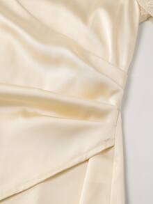 Franclia 女士缎面交叉腰带薄纱袖衬衫 - 杏色 - 查看 4