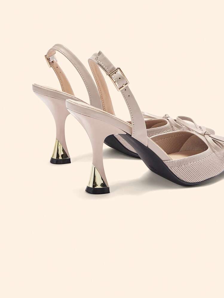CUCCOO BASICS Ladies Bow Decoration Pointed Back Lift Buckle Wine Glass Heels High Heels Popular Fashion Elegant Banquet Prom Party Outdoor Comfortable Shopping Dating Daily Commuter Birthday Gift Wedding Shoes Four Seasons Nude Fabric High Heels Shoes