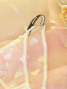 DelicateAllure 女士性感透视心形网纱蝴蝶结装饰丁字裤透明内裤女士内裤，婚礼，新娘婚纱内衣 - 彩色 - 查看 4