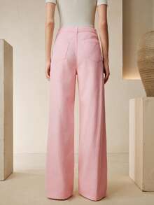 Anewsta 新款时尚镂空刺绣女士粉色直筒牛仔裤 - 粉色 - 查看 3