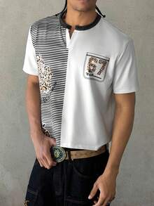 STEELVANCE Herren Lässig gestreiftes Patchwork Kurzarm T-Shirt, Sommer Rave Herren Sommer T-Shirt - Verschiedenfarbig - Übersicht 6