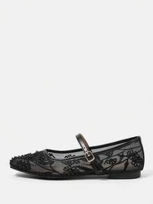 CUCCOO HITCHD Women's Fashion Floral Beaded Decor Buckle Design Loafers Wedding Shoes Spring Shoes Bride Shoes - Black - View 8