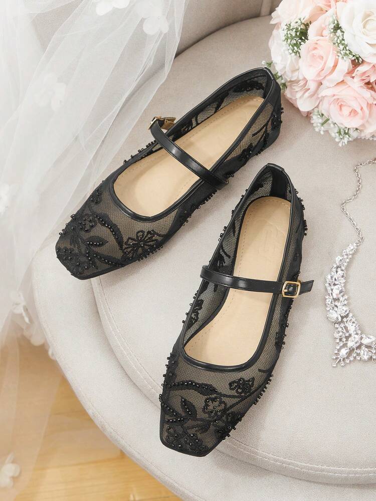 CUCCOO HITCHD Women's Fashion Floral Beaded Decor Buckle Design Loafers Wedding Shoes Spring Shoes Bride Shoes