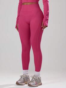 Musera Sport 罗纹腰无缝紧身裤，夏季度假伊比沙岛海滩装，适合板式网球、网球、匹克球、健身房健身和冬季穿着 - 玫紅色 - 查看 5