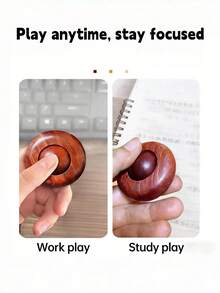 Madebyblanc Sandalwood Solid Wood Turntable | Ebony Blood Sandalwood Lucky Beads Stress Relief Toy | Hand-Carved Unpainted Massage Ball Stress | Home Travel Portable Handicrafts | Rosewood UFO Massage Ball | Sandalwood Ball-Shaped Lucky Charm | 360-Degree Smooth Rotation | Neutral Stress Relief Relief Handpiece - Multicolor - View 4