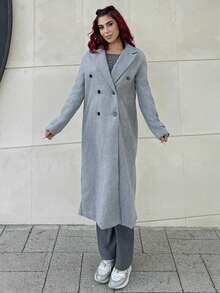 Bearsaez Ladies Lapel Double Breasted Woolen Coat  Fall Winter Cloth For Women - Dark Grey - View 6