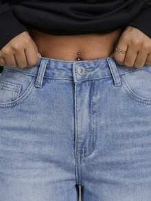 SAYEHFBABY Women's Front Button Multi-Pocket Minimalist Denim Jeans, Casual Everyday Wear - Light Wash - View 6