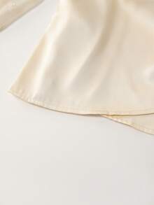 Franclia 女士缎面交叉腰带薄纱袖衬衫 - 杏色 - 查看 7