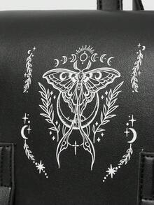 ROMWE Grunge Punk Large Capacity Solid Black Backpack - Black and White - View 4