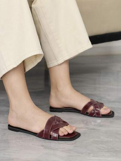 Sleekvia Zapatos de mujer, nuevo producto de verano, versátil, tejido, punta cuadrada, suela plana, estilo de viento de hadas