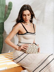 SHECARRY Ladies Clutch Bag, Fashion Holiday Woven Bag - Apricot - View 6