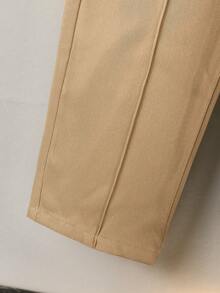 SHEIN Celana Kasual Musim Panas Warna Khaki untuk Anak Laki-Laki Remaja, Celana Panjang Polos dengan Hiasan Lipit dan Tali Serut di Pinggang Elastis untuk Musim Gugur, Musim Semi, dan Musim Dingin - Unta - View 4