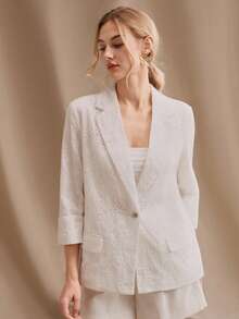 Anewsta Summer New Commuting Versatile Elegant Embroidered 3/4 Sleeve Design Loose Fit White Women Blazer Jacket - White - View 7