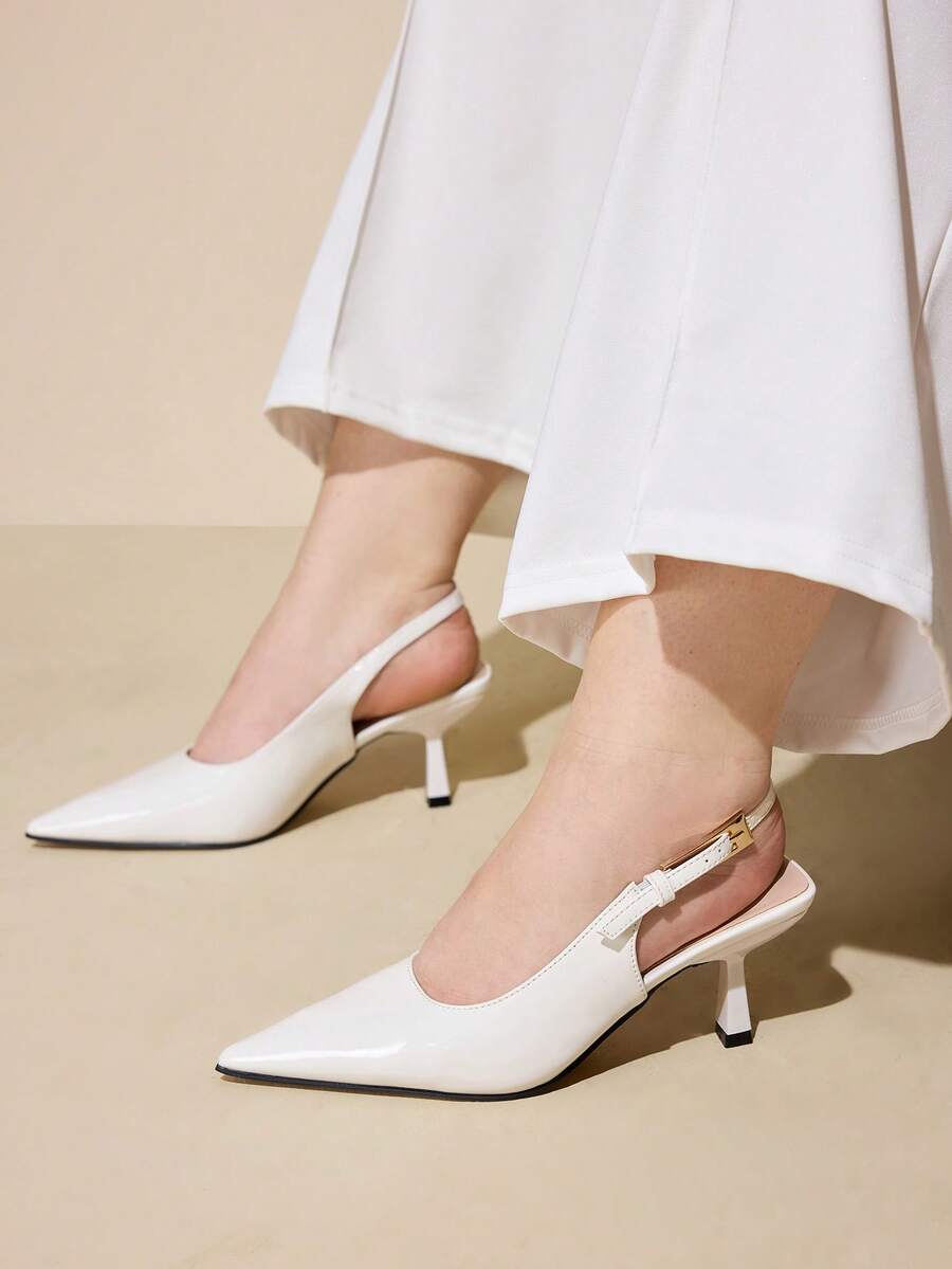 CUCCOO CURVES 女士纯色简约尖头休闲宽楦优雅圣诞婚鞋 - 本白色 - 查看 1