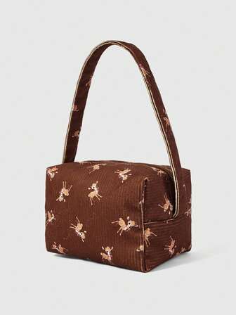 Kawaii حقيبة تخزين مكياج سعة كبيرة للسفر، تصميم مخطط عقدة الفراشة الغزال، تصميم مخمل، عبوة قطعة واحدة