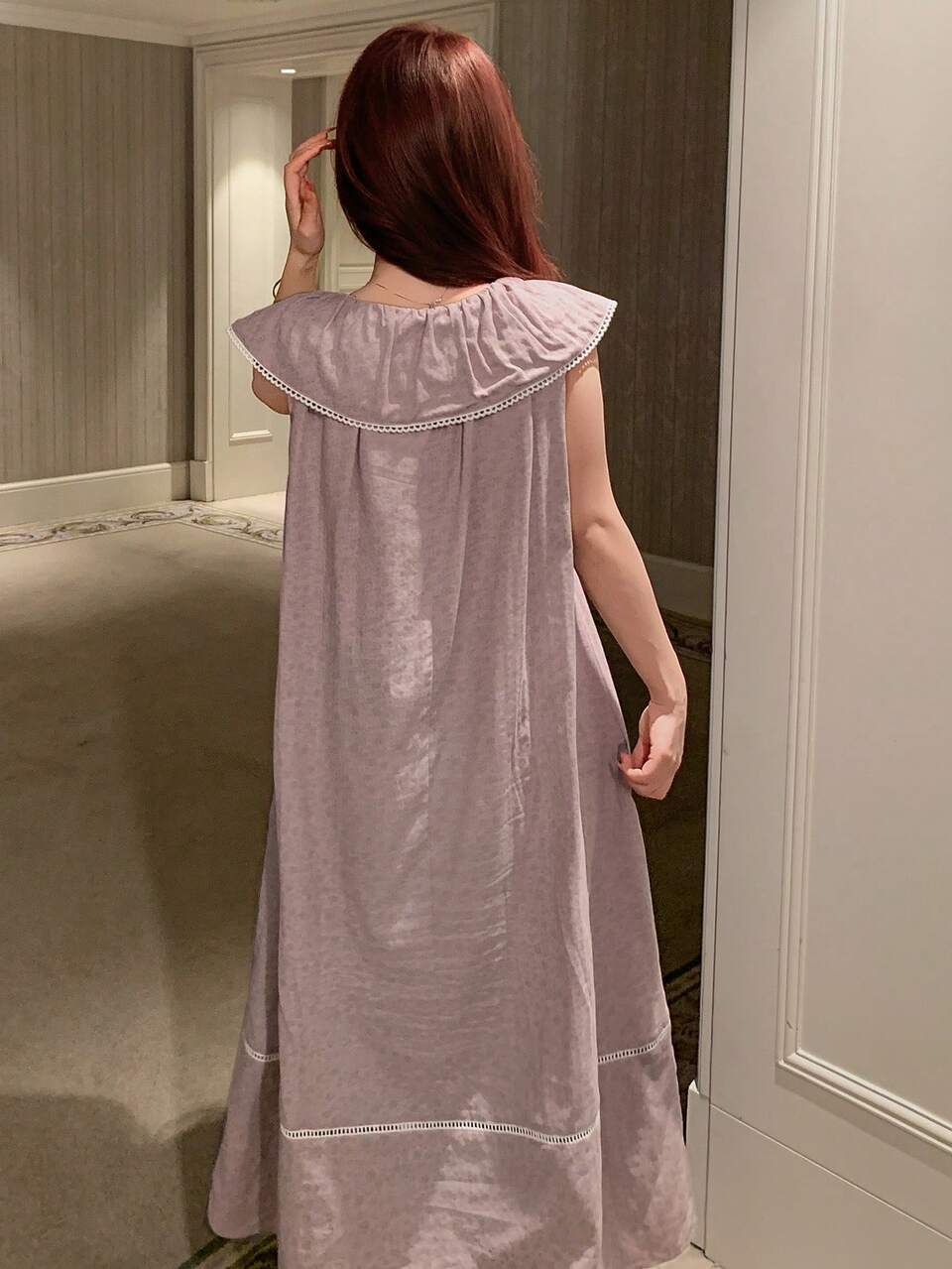 Sweet Floral Ruffle Collar Loose Long Nightgown With Contrast Trim For Women Summer