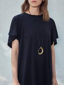 Ontre 藏蓝色罗马布圆领插肩袖刺绣长裙，现代优雅婚礼宾客装扮，简约浪漫法式奢华风，都市时尚商务休闲办公装，低调奢华质感，高品质机场时尚，邮轮度假装，中东活动必备，百搭季节性单品，婚礼系列，度假系列 - 寶藍色 - 查看 7