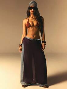 Athîral 女士休闲沙滩绿色亮片迷你裙 - 紫色 - 查看 5