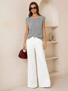 Lymera Áo thun tay ngắn cổ tròn dáng rộng, in họa tiết hoa màu xám, kiểu dáng thời trang mới, đa năng, có thể mặc lót hoặc khoác ngoài. - Xám - Xem 3