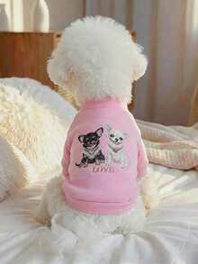PETSIN 1pc Cat/Dog Universal Clothes, Spring New Style Cute Printed Love Puppy Clothing, Pink Rhinestone Soft Pet Top - Pink - View 1