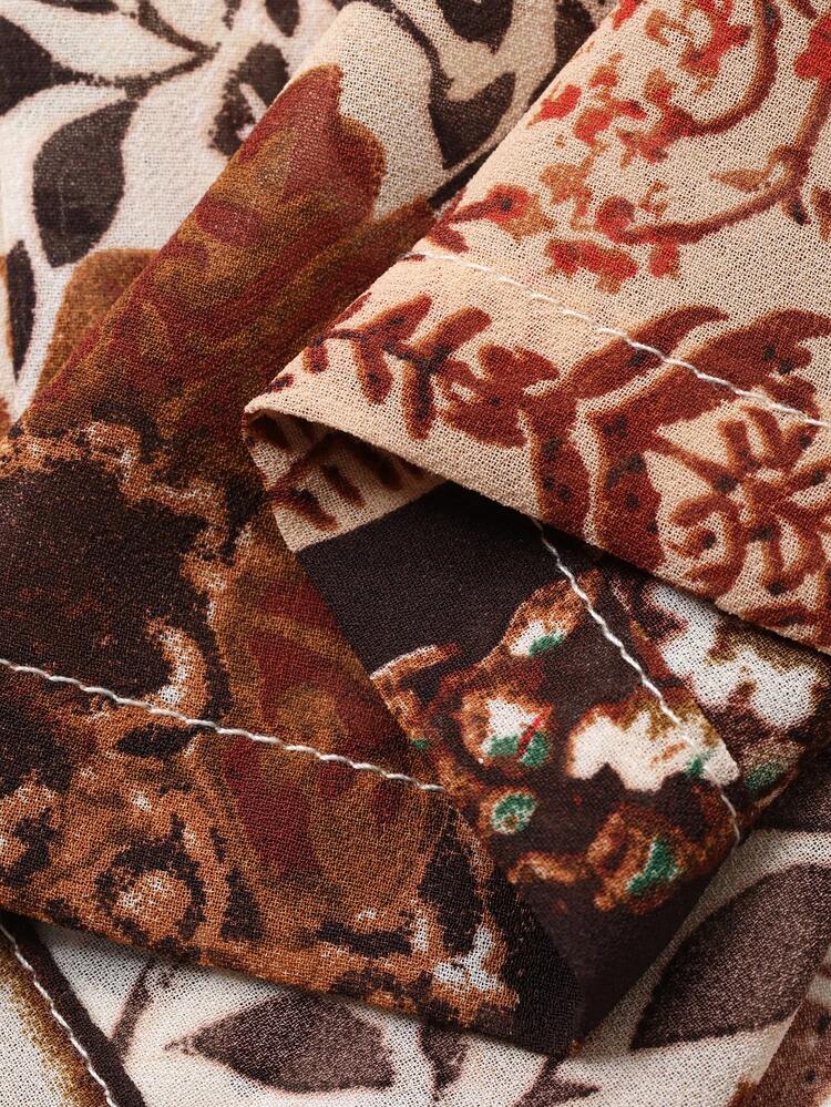 Women's Floral Print Loose Long Sleeve Shirt And Wide Leg Pants Two Pieces Casual Vacation Summer Set