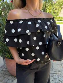 Jeta Ari Women's Ruffled Polka Dot Off Shoulder Fashion Blouse - Multicolor - View 3