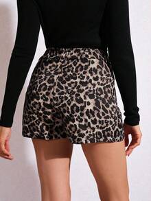 Lavishia Leopard Print Slant Pocket Shorts Fall Women With Pockets - Mocha Brown - View 2