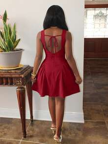Steph T Women's Solid Color Button Design Ruched Sleeveless Fashion Mini Dress - Red - View 2