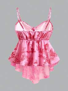 Qadelle 女士纹理印花修身吊带背心，优雅百搭，适合度假、通勤和日常穿着 - 玫紅色 - 查看 2