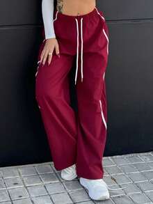Bearsaez Women's Drawstring Waist Wide Leg Casual Loose Sports Harem Pants Fall Cloth For Women - Red - View 4