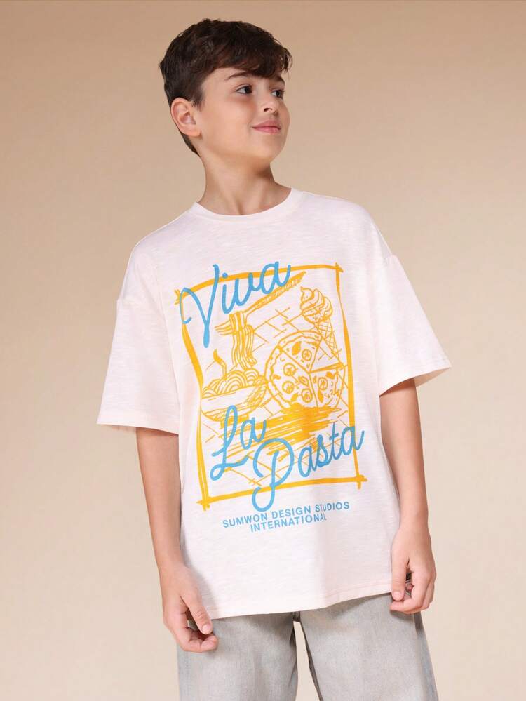 Oversized Boys Fun Pasta Graphic Tee Shirt Short Sleeve Crew Neck Novelty Food Print Summer Casual Top Graphic Tee Streetwear Graphic T Youth