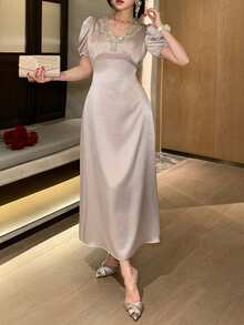 DAZY Elegantes Damenkleid mit Kristallverzierungen, Sommerkleider für Frauen - Aprikosenfarben - Übersicht 4