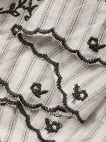 DAZY Women's Striped Korean Style Embroidered Bow Mini Dress, Casual For Party, Holiday Floral Dresses For Women - Apricot - View 10