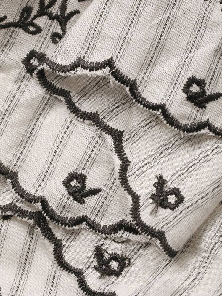 Women's Striped Korean Style Embroidered Bow Mini Dress, Casual For Party, Holiday Floral Dresses For Women