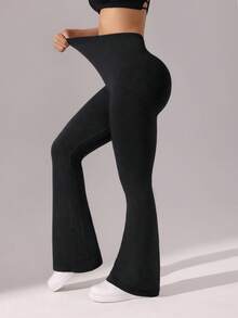 Easithlete Versatile Solid Color High Waist Fitted Flare Yoga Pants - Multicolor - View 6