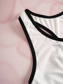 HELLO KITTY AND FRIENDS | SHEIN 女士撞色滚边圆领无袖可爱卡通印花内衣套装 - 紅白色 - 查看 3