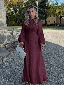 Jeta Ari 女式长袖蕾丝酒红色连衣裙 - 紫色 - 查看 5