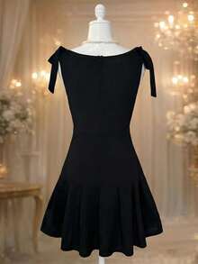 Franclia Bowknot Ruffle Design Elegant Little Black Dress - Black - View 2