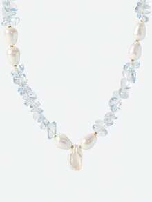 Opalesca 1pc European And American Fashion Icy Blue Asymmetrical Stone & Freshwater Pearl Necklace, Beach Style Bracelet, Faux Earrings, Delicate Choker - Multicolor - View 4