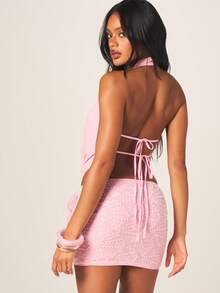 MISSGUIDED Women's Plunge Drape Sequin Embellished Party Top With Deep V Neckline And Halter Design For Evening Special Occasions - Pink - View 3
