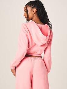 Missguided x Playboy 女士豹纹印花长袖抽绳连帽拉链卫衣，适合秋冬季休闲穿着 - 粉色 - 查看 3