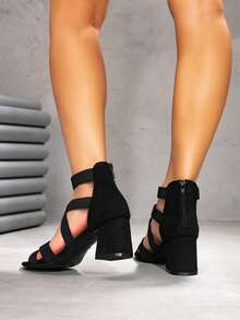 CUCCOO SZL Damen Mode Schwarz Kristall verzierte Knöchelriemen Spitze Zehen High Heel Sandalen, geeignet für Dates, Zusammenkünfte, Partys, Hochzeiten und weitere Anlässe - Reines Schwarz - Übersicht 9