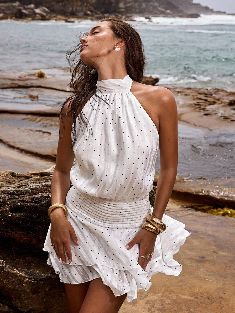 Opulessa Women's Polka Dot Sleeveless Backless Dress, Fashionable And Versatile For Summer - White - View 1