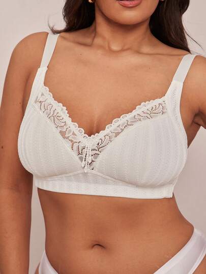 SHEIN BAE 1pc Plus Size Lace Patchwork Wireless Bra