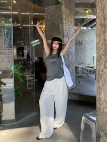 SHEIN K-Vae Thin White Harem Pants - White - View 7